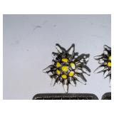 Vintage Metal Edelweiss Clip-On Earrings and Ornate Belt Buckle Set