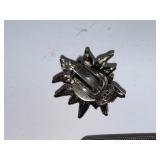 Vintage Metal Edelweiss Clip-On Earrings and Ornate Belt Buckle Set