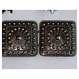 Vintage Metal Edelweiss Clip-On Earrings and Ornate Belt Buckle Set