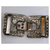 Vintage Metal Edelweiss Clip-On Earrings and Ornate Belt Buckle Set
