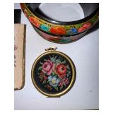 Set of 3 Vintage Floral Accessories Featuring Hand-Painted Bangle and Needlepoint Mirror Compacts