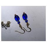 Jewelry Lot: Designs by Lucinda House Pin, LizTech Camel Pin, Blue Dangle Earrings, Rhinestone Stud Earrings