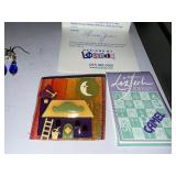 Jewelry Lot: Designs by Lucinda House Pin, LizTech Camel Pin, Blue Dangle Earrings, Rhinestone Stud Earrings