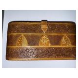 Vintage Embossed Leather Wallet with Mirror and Pockets