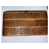 Vintage Embossed Leather Wallet with Mirror and Pockets