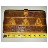 Vintage Embossed Leather Wallet with Mirror and Pockets