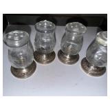 Set of 4 Vintage Glass and Sterling Silver Salt and Pepper Shakers