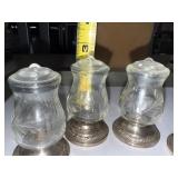Set of 4 Vintage Glass and Sterling Silver Salt and Pepper Shakers