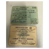 1953 Military Pass and US Delegation Identification Cards - Dorothy Davis