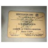 1953 Military Pass and US Delegation Identification Cards - Dorothy Davis