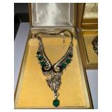 Ciro Bond Street Sterling Bracelet and Earrings Set with Green Stones in Box