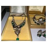 Ciro Bond Street Sterling Bracelet and Earrings Set with Green Stones in Box