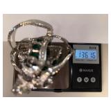 Ciro Bond Street Sterling Bracelet and Earrings Set with Green Stones in Box