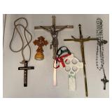Collection of 7 Vintage Crucifixes and Rosaries Religious Crosses