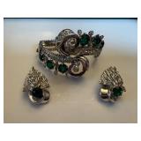 Ciro Bond Street Sterling Bracelet and Earrings Set with Green Stones in Box