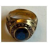 Vintage College of St. Thomas 10K Gold Class Ring with Blue Stone, 13.8g