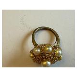 Vintage Gold Tone Cocktail Ring with Faux Pearls
