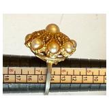 Vintage Gold Tone Cocktail Ring with Faux Pearls