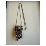 Bohemian Glass Perfume Bottle Necklace with Filigree and Rhinestones from the Czech Republic