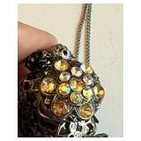 Bohemian Glass Perfume Bottle Necklace with Filigree and Rhinestones from the Czech Republic