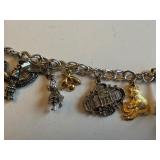 Vintage Sterling Silver and Gold Tone Charm Bracelet with Landmark and Animal Charms, 45.7g