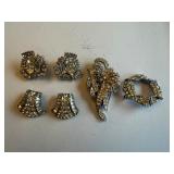 Set of 6 Vintage Rhinestone Dress Clips and Brooches