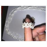 Vintage White Beaded Necklace and Floral Screw-Back Clip Earrings Set