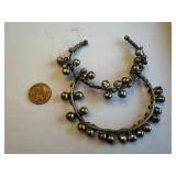 Pair of Vintage Silver Anklets with Bell Charms, 38.1g