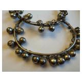 Pair of Vintage Silver Anklets with Bell Charms, 38.1g
