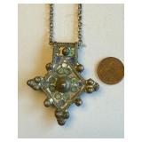 Vintage Enameled Metal Cross Pendant Necklace with Chain