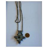 Vintage Enameled Metal Cross Pendant Necklace with Chain
