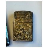 Engraved 950 Sterling Silver Cigarette Case and Lighter Set