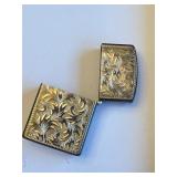 Engraved 950 Sterling Silver Cigarette Case and Lighter Set