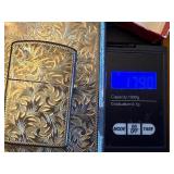 Engraved 950 Sterling Silver Cigarette Case and Lighter Set