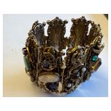 Ornate Vintage Panel Bracelet with Cameo, Dragons, and Gemstones