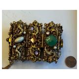 Ornate Vintage Panel Bracelet with Cameo, Dragons, and Gemstones