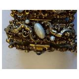 Ornate Vintage Panel Bracelet with Cameo, Dragons, and Gemstones