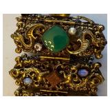 Ornate Vintage Panel Bracelet with Cameo, Dragons, and Gemstones