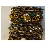 Ornate Vintage Panel Bracelet with Cameo, Dragons, and Gemstones