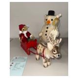 Steiff Christmas Plush Set: Santa, Snowman, Reindeer