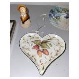 Collection of Vintage Hand Fans, Heart Trinket Tray, Framed Botanical Art, and Figurine
