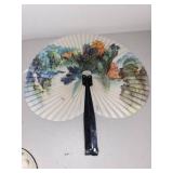 Collection of Vintage Hand Fans, Heart Trinket Tray, Framed Botanical Art, and Figurine