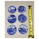 Set of 6 Danish Blue and White Porcelain Collector Plates, 3.5 Inch
