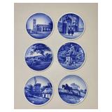 Set of 6 Danish Blue and White Porcelain Collector Plates, 3.5 Inch