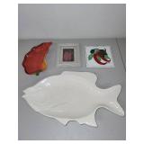 Assorted Decorative Fish Platter, Pepper Dish, Art Tile, and Framed Artwork