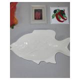 Assorted Decorative Fish Platter, Pepper Dish, Art Tile, and Framed Artwork