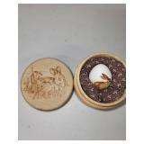 Set of 3 Edith Collector Porcelain Eggs with Hand-Painted Animal Designs and Wooden Boxes