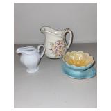 Vintage Porcelain Creamer and Floral Pottery Set - Mitteleich Bavaria, Hand-Painted Pitcher, Royal Winton Dish