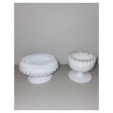 Set of 2 Milk Glass Pedestal Candy Dishes with Ruffled Edges