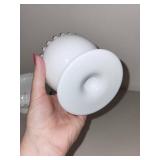 Set of 2 Milk Glass Pedestal Candy Dishes with Ruffled Edges